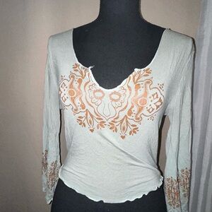 Bohemian Embroidered Women Top - Cream and Orange